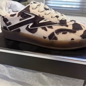 Madden Girl Brown and White/Crey White Cow Print Sneakers